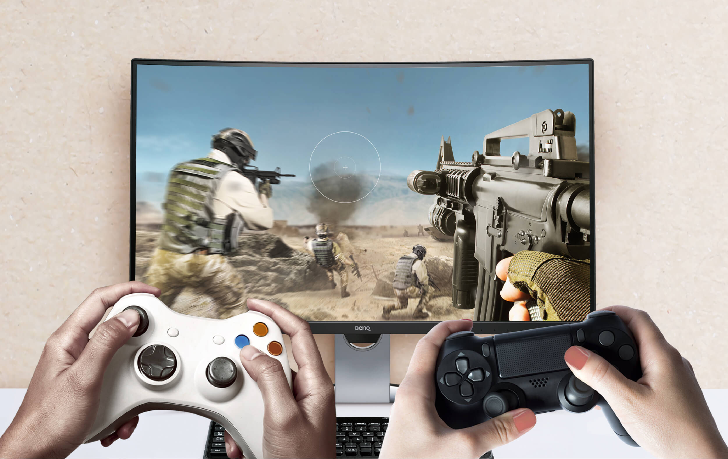 A high-tech gaming setup with an xbox controller