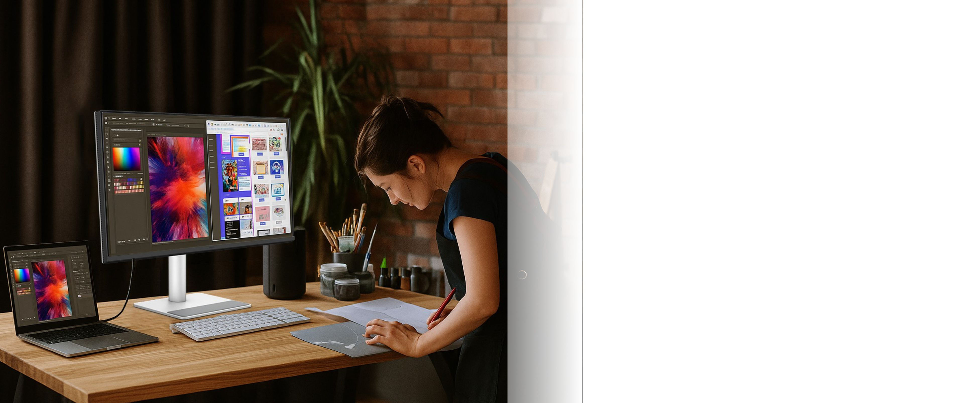 Grafikdesigner arbeitet am externen Monitor für Mac