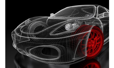 cad/cam mode; wire frame of a car to demonstrate