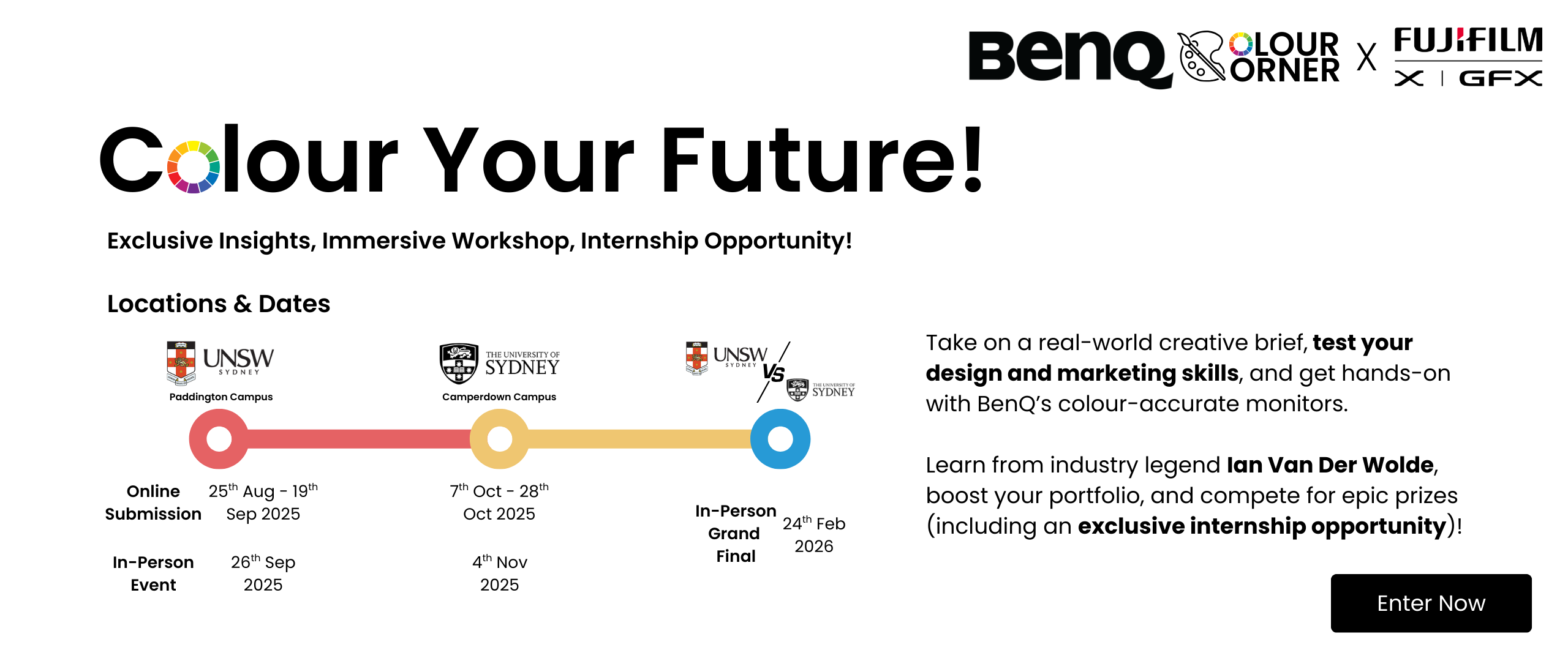 Banner showing information about a BenQ Monitor Competition with Fujifilm and Universities.