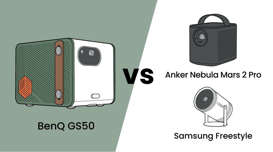Comparing Samsung Freestyle, Anker Nebula Mars 2 Pro, and BenQ GS50 for Outdoors Use 