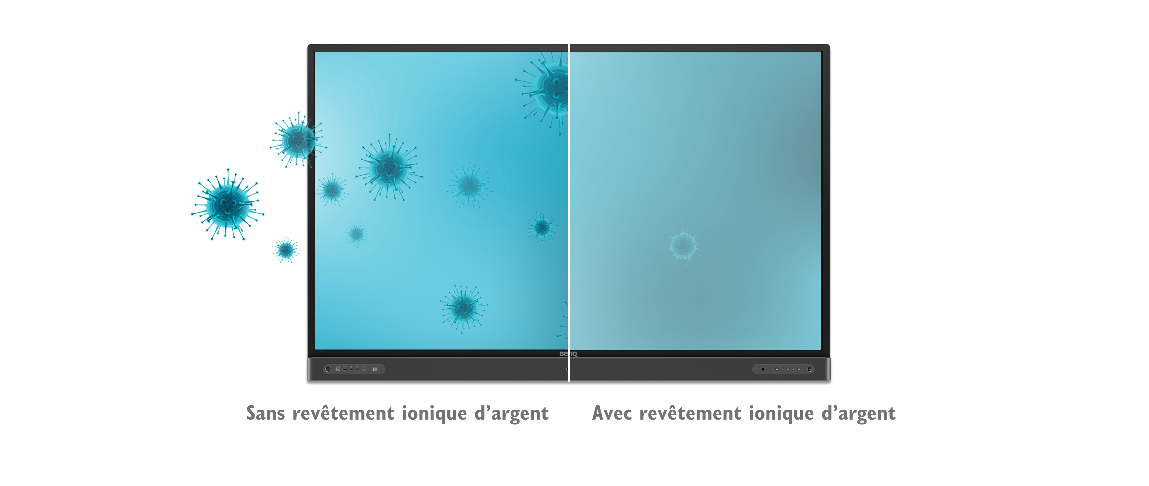 Effet du revêtement d'argent ionique sur un écran interactif - avec/sans comparaison