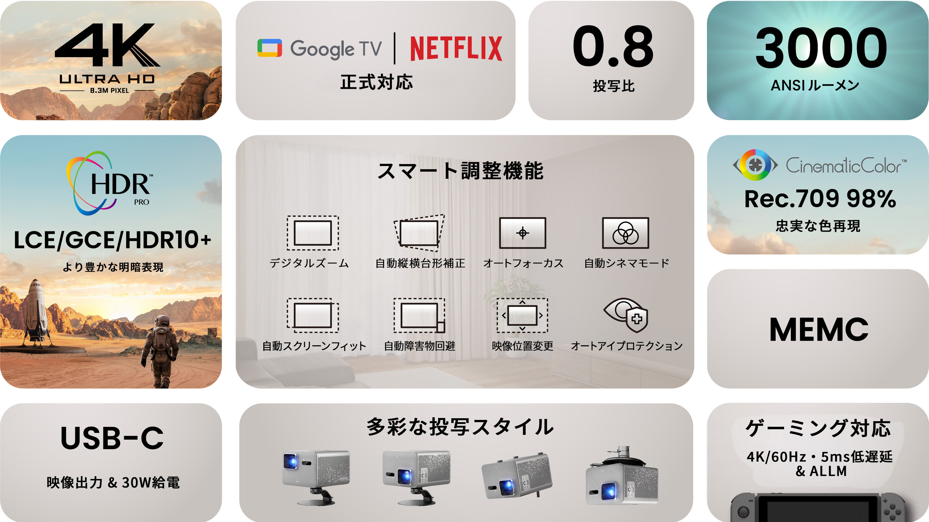 BenQ TK705STi 4K HDR short throw projector features 3000 lumens, Smart Image Adaptation, Google TV