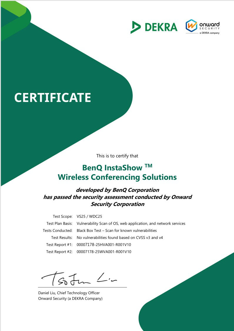 BenQ VS25 CVSS 4.0 Certificate