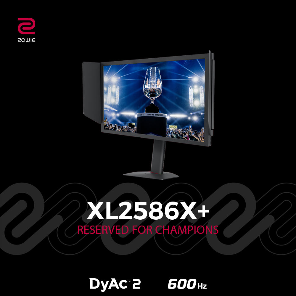 The IEM Trophy being showcased on the screen of a XL2586X+ monitor.