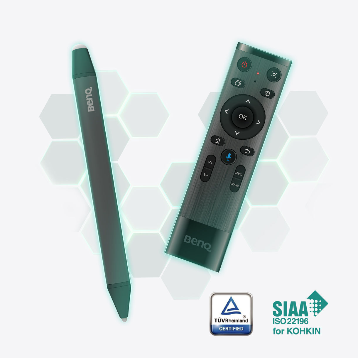 Germ-resistant stylus pen and remote control for the RP03 Pro Series interactive display