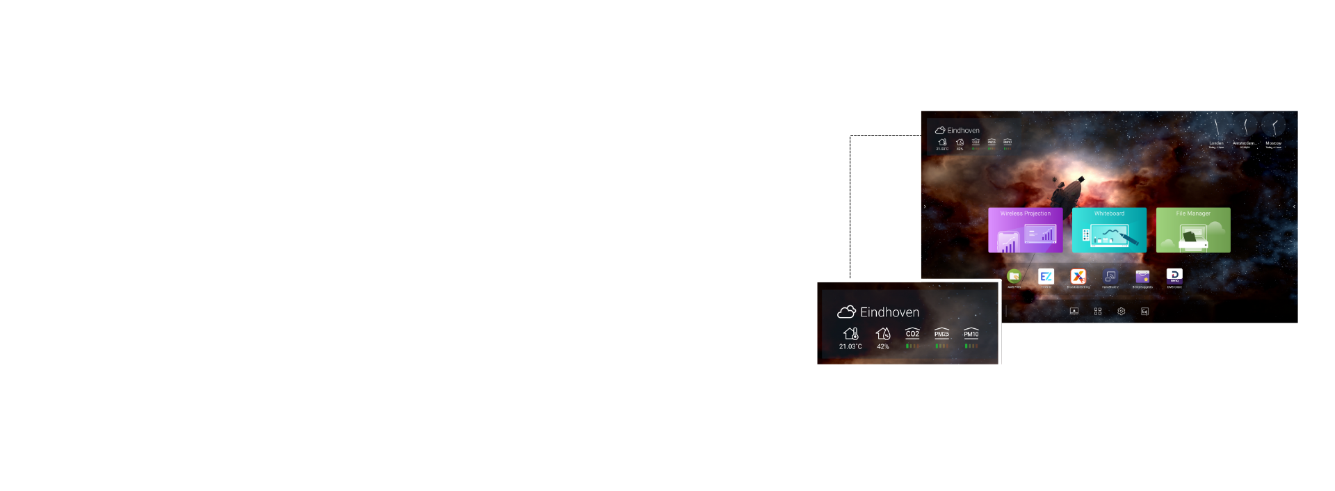 The benq interactive flat panel display with air quality sensor on screen.