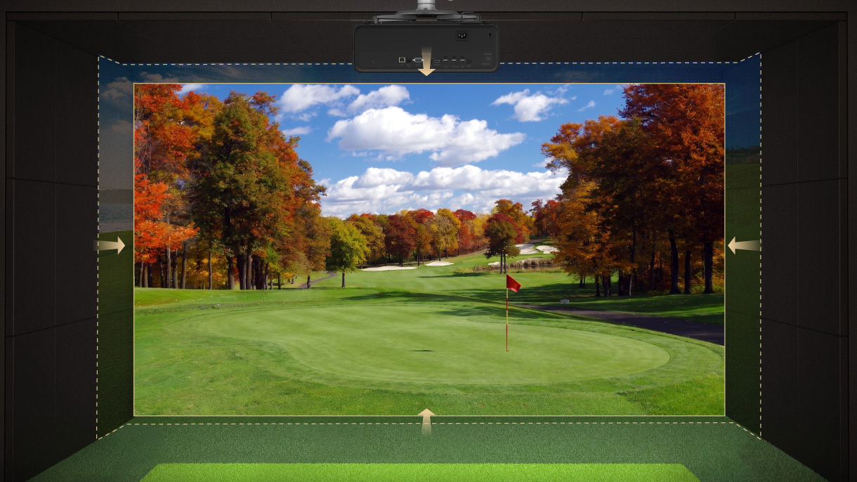 BenQ AK800ST 3D Keystone and Corner Fit adjusting projection corners manually for precise alignment in an off-centre room setup
