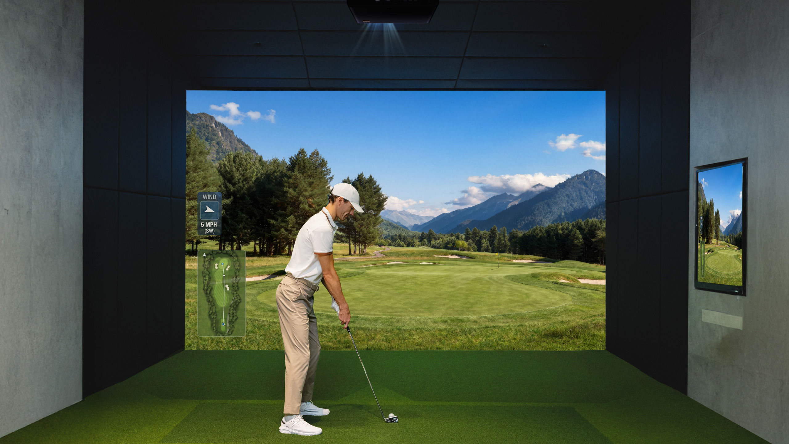 BenQ AK800ST displays a perfect 4K image on a challenging screen setup in a home simulator room