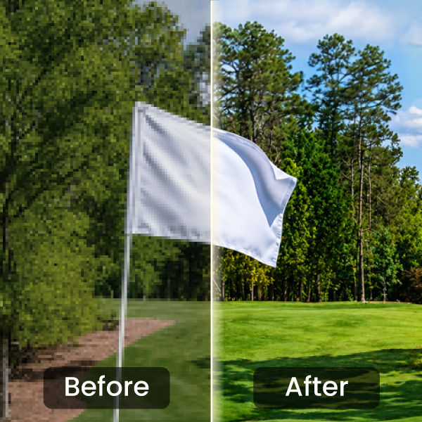 BenQ AK900ST AI Super Resolution 4K upscaling displaying fine details like individual grass blades on a golf simulator screen