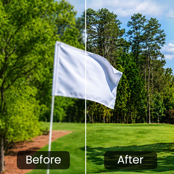 BenQ AK900ST AI Super Resolution 4K upscaling displaying fine details like individual grass blades on a golf simulator screen