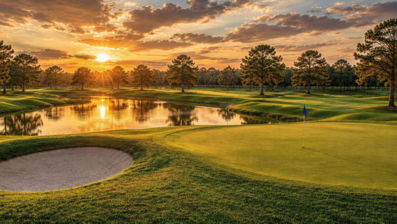 BenQ AK800ST HDR Golf picture quality mode displaying sun-drenched fairways and shady water hazards with high contrast and natural colors