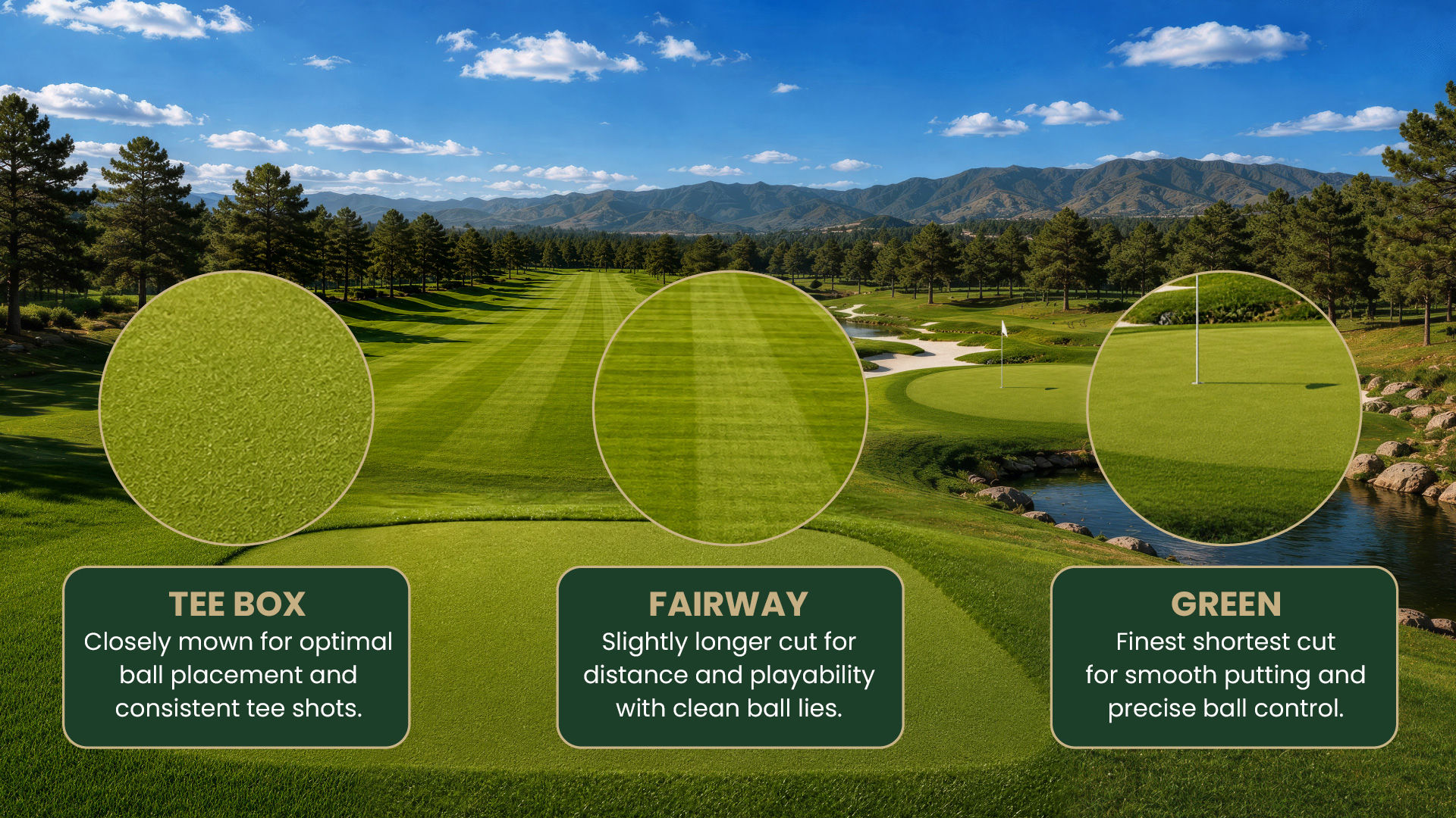 BenQ AI Vision reproducing true-to-life turf textures from tee box to fairway mowing patterns and putting green grain