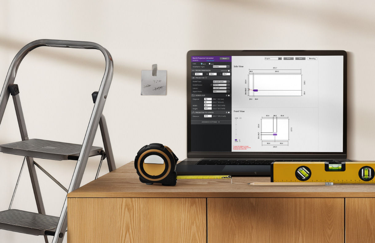BenQ iphone projector app with easy AR simulation, no need of projector throw ratio calculator and measurement