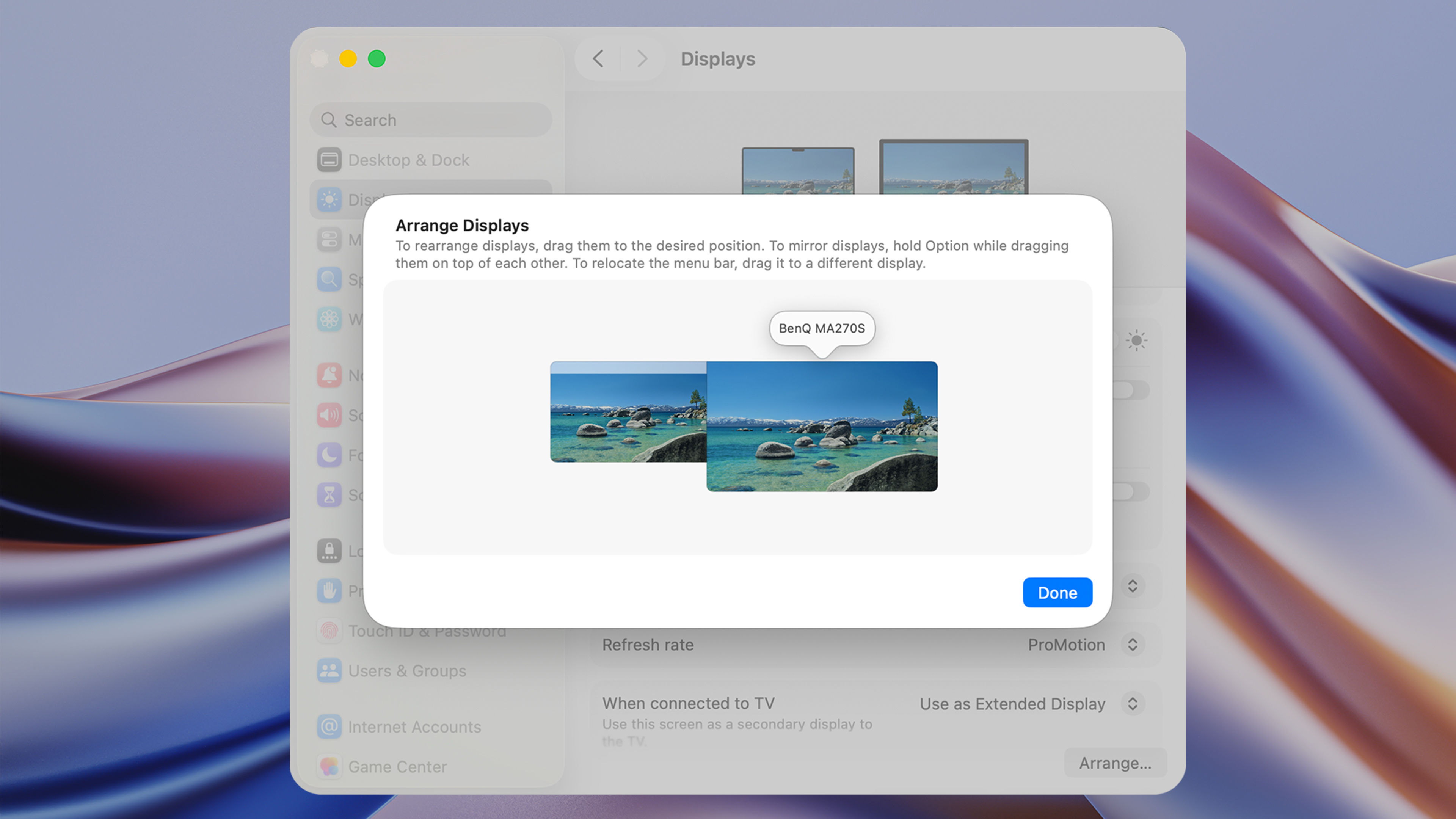macbook external monitor display setting drag position
