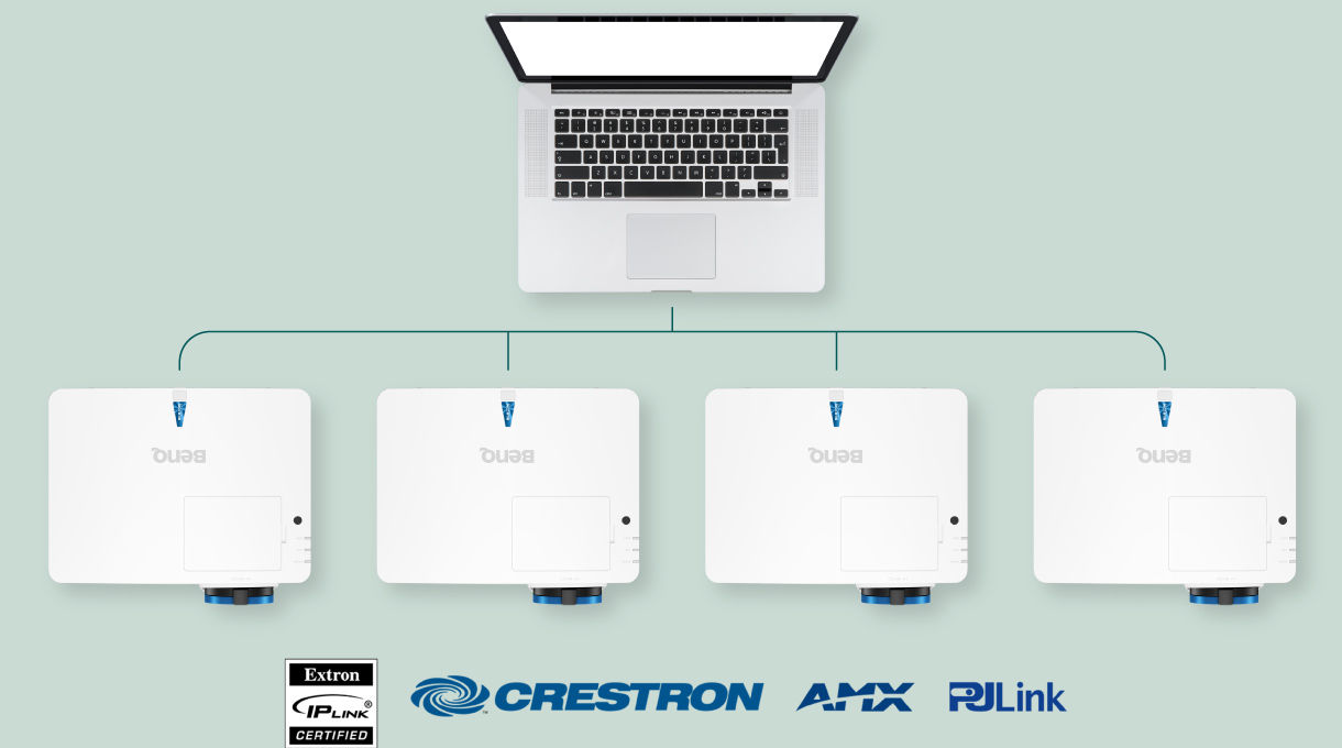 Die interaktiven BenQ-Klassenzimmerprojektoren sind vollständig kompatibel mit Extron-, Crestron-, AMX- und PJ-Link-Projektorsteuerungssystemen