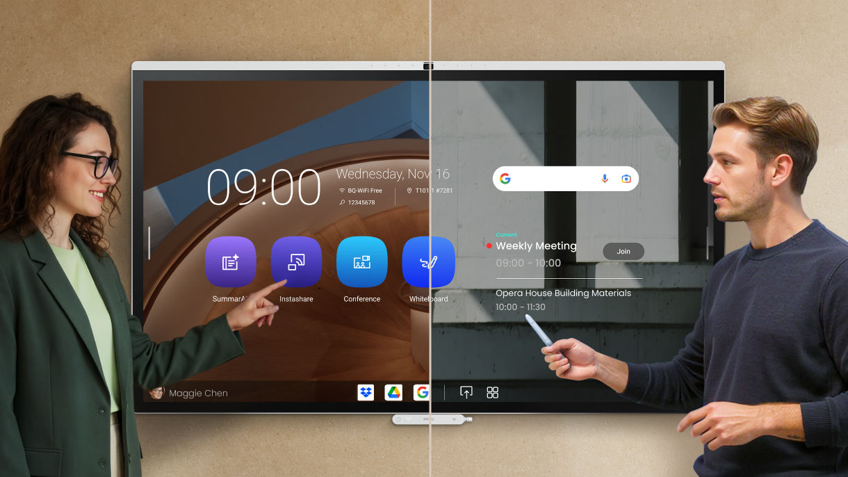 Construction professionals securely accessing a BenQ Board with NFC single sign-on