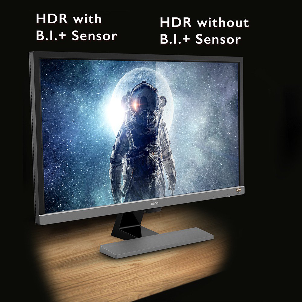 The monitor shows two different image quality between HDR with B.I. sensor and HDR without B.I. sensor.