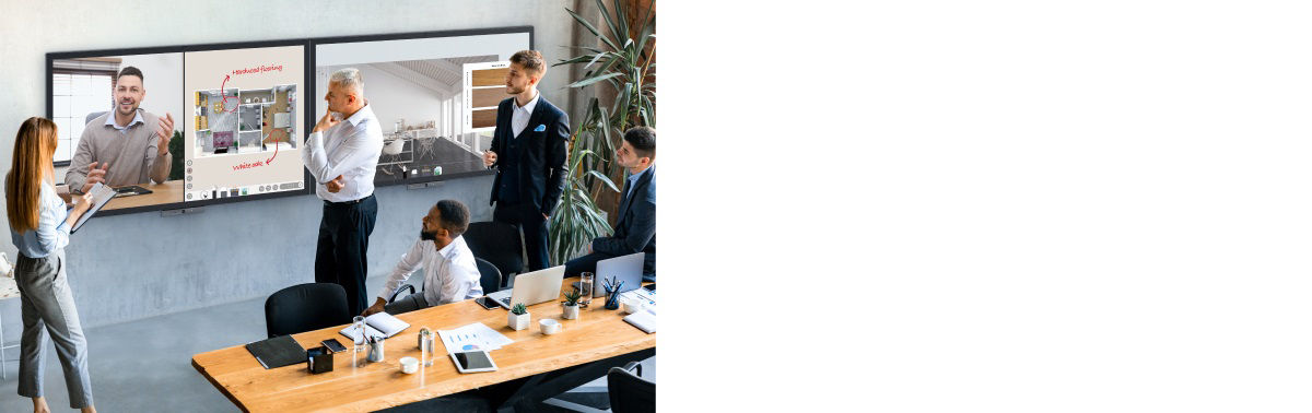 BenQ interactive display for hybrid working with remote team. Cloud whiteboarding and video conferencing. 