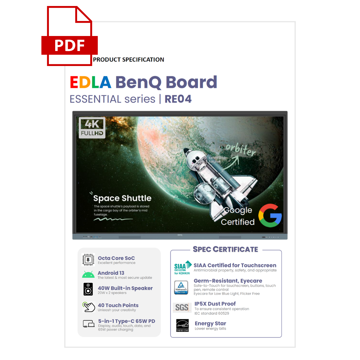 BenQ Board RE04 spec sheet