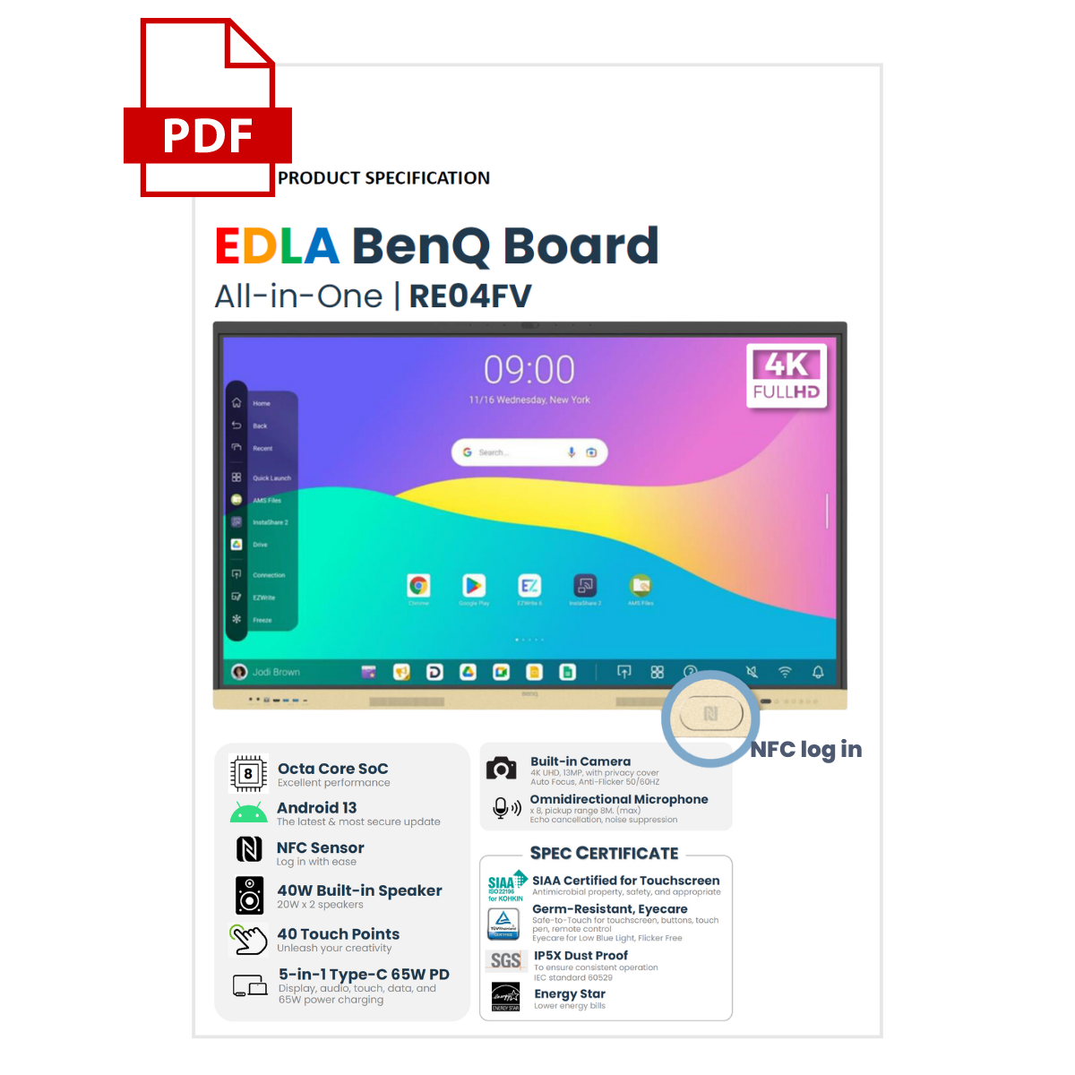 BenQ Board RE04FV Spec Sheet
