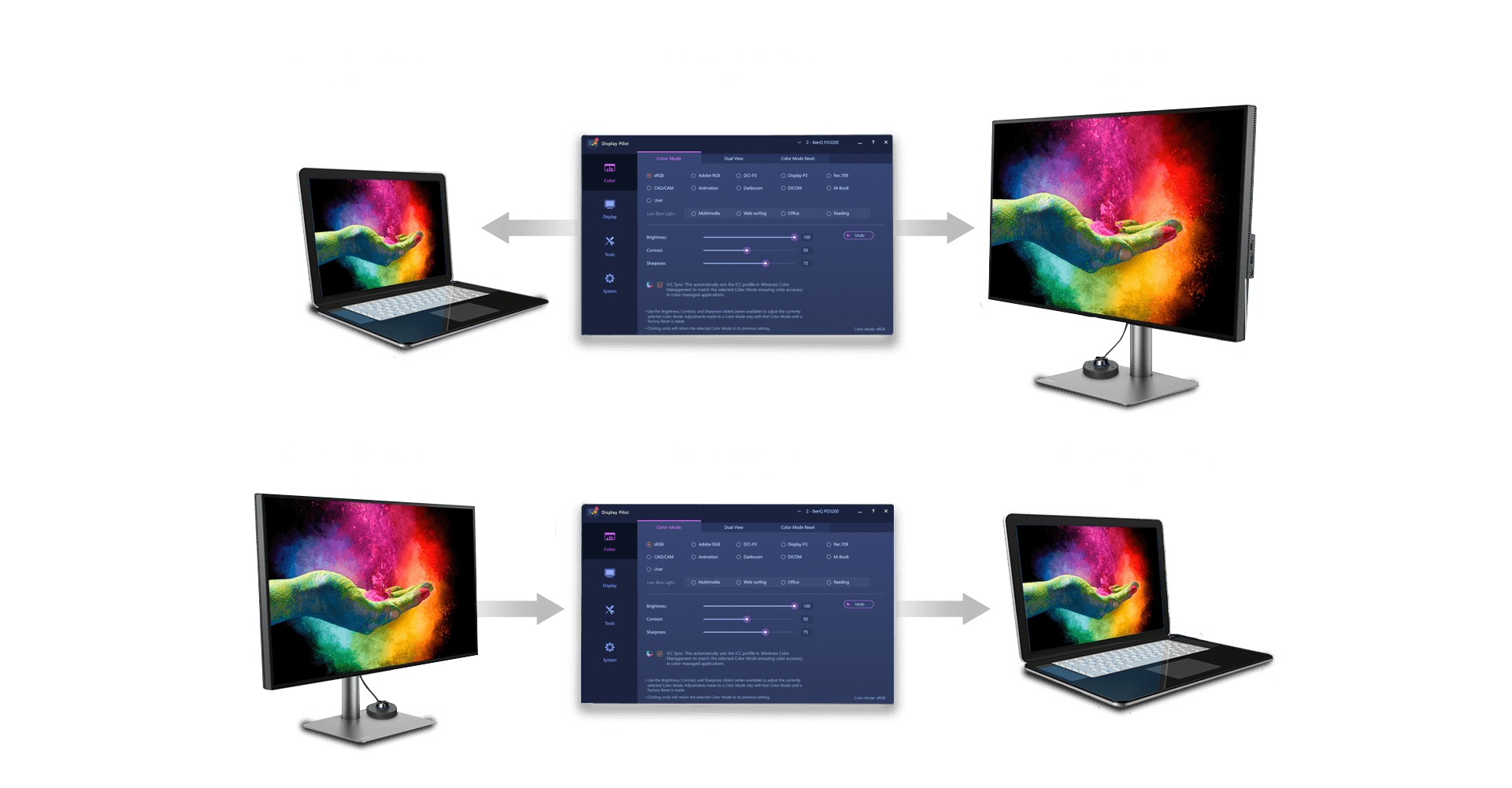 ICCsync macht es Designern möglich die ICC-Profile ihres Monitors und Computers exakt aufeinander abzustimmen.
