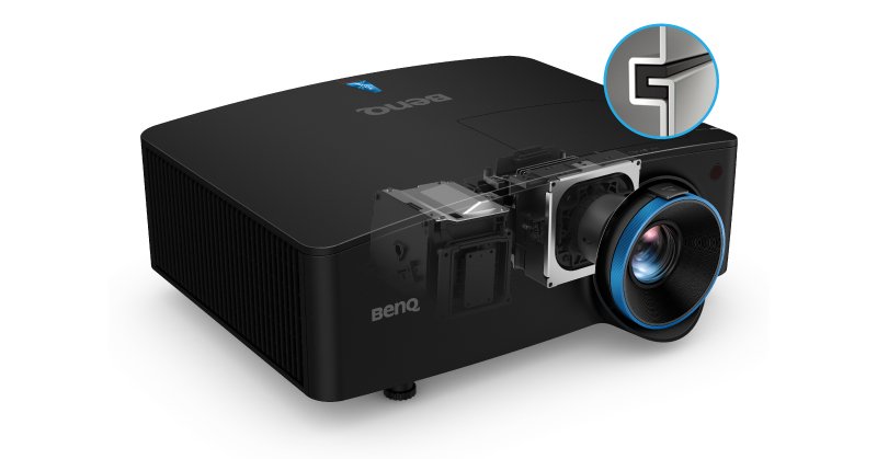 BenQ Installation projectors are designed with sealed laser modules and enclosed light engines to protect the DMD chip, color wheel sensor, laser diodes, and other optical components
