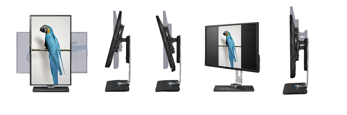 Het ergonomische ontwerp maakt het mogelijk om de positie van de monitor aan te passen aan de omgeving van de gebruiker en garandeert een prettige werkomgeving.
