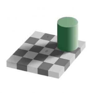 Optische Illusion: Die grauen Farbflächen A und B sind gleich hell