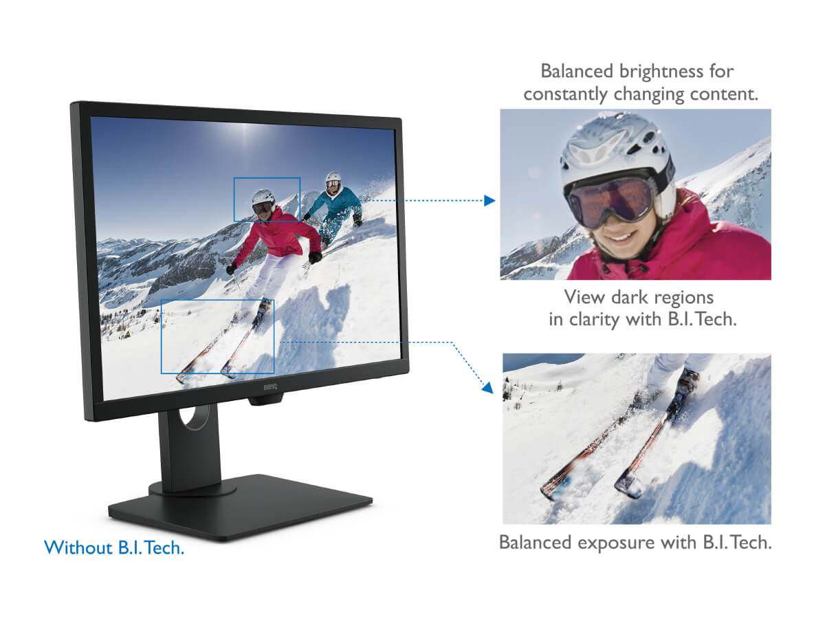 B.I. tech. detects content intensity to avoid overexposure of bright scenes while enhancing dark areas to maintain a clear visibility