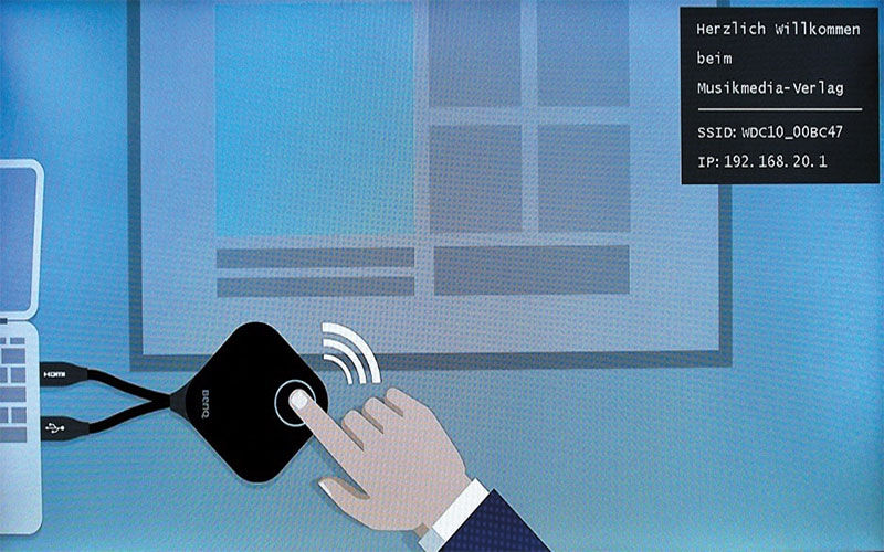 So lange keine Übertragung aktiv ist, wird am Ausgabegerät ein Welcome-Screen angezeigt (​Bild: BenQ)