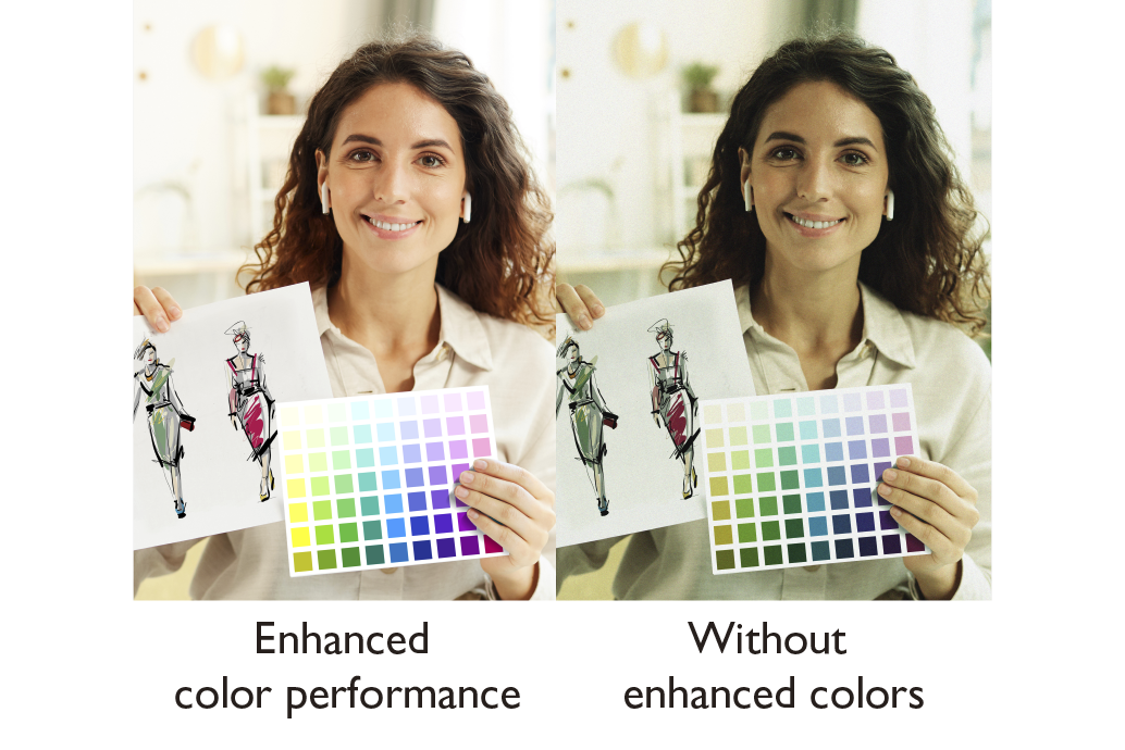 El rendimiento de color mejorado de la BenQ DVY31 garantiza un tono piel de aspecto natural incluso en condiciones de poca luz. 