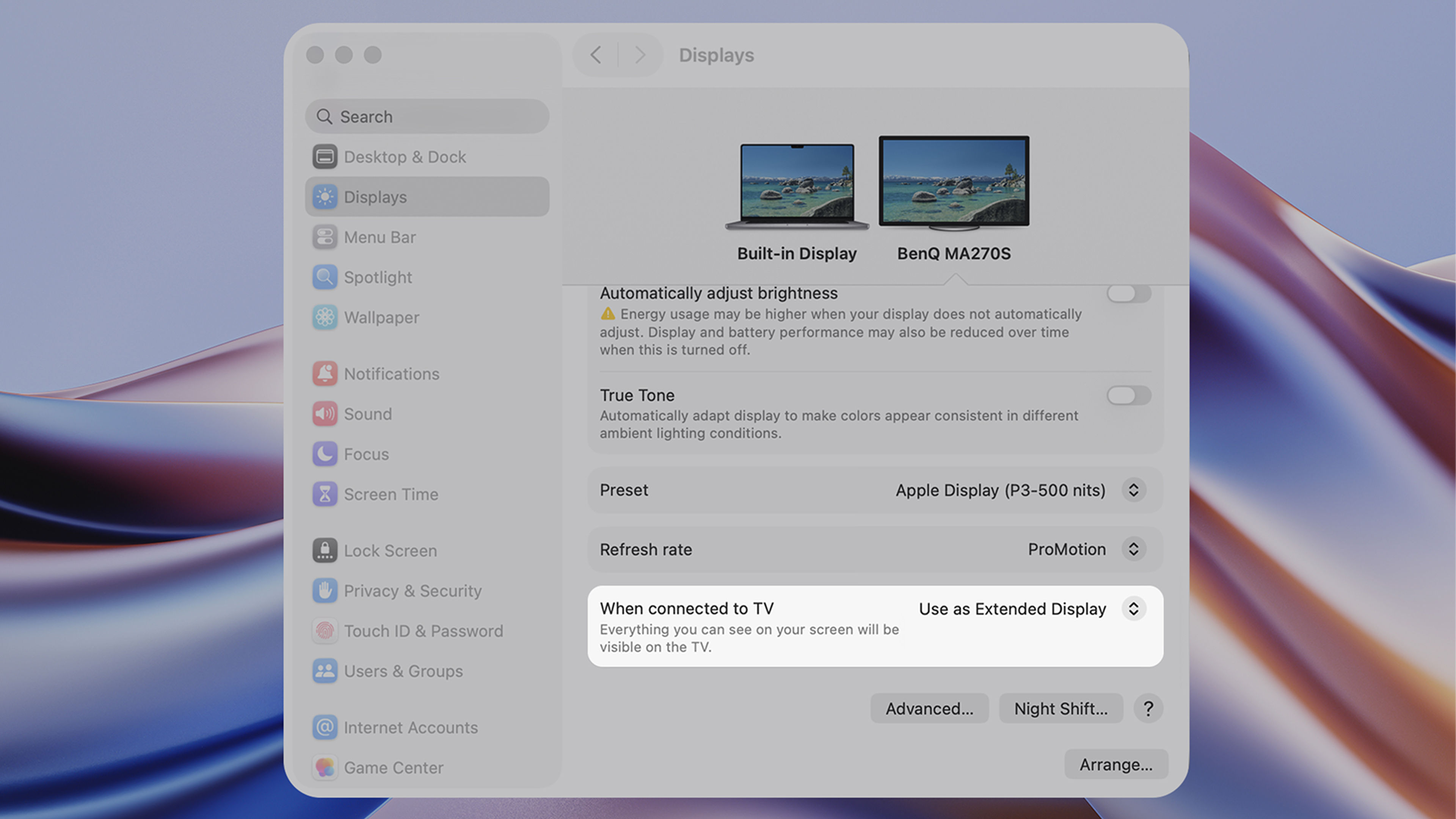 MacBook display setting setup