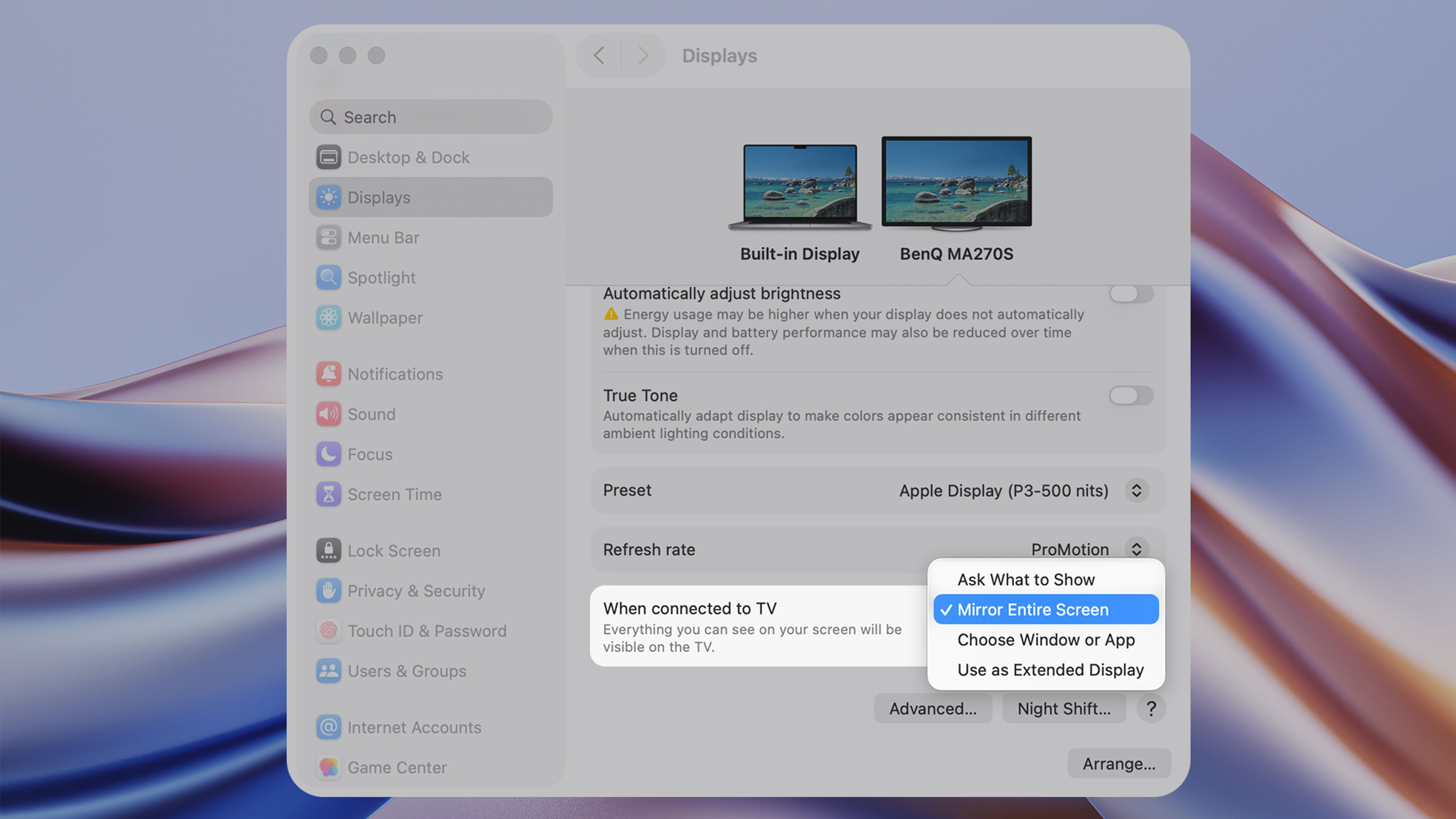 MacBook extended display mirror display