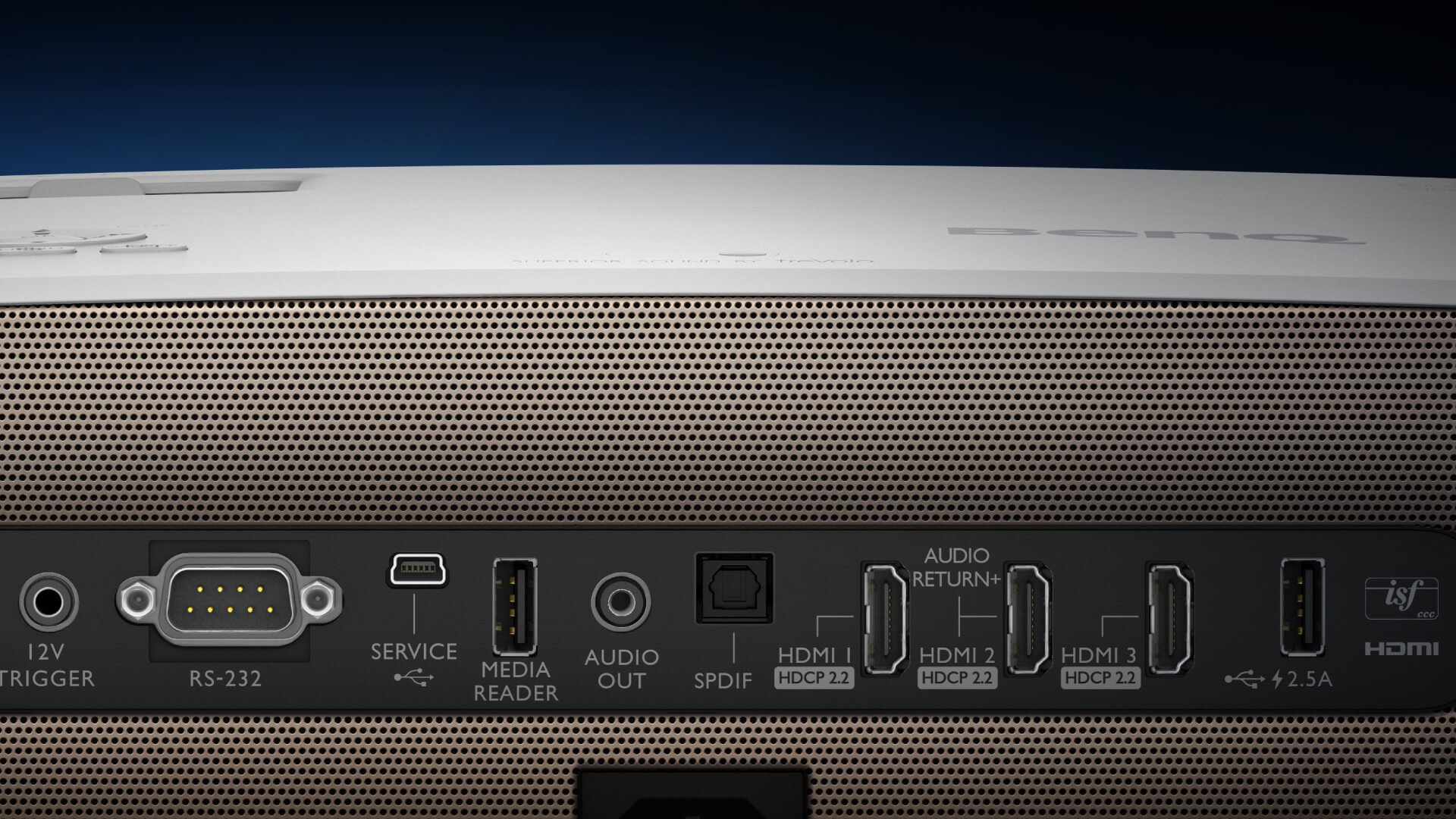BenQ W2710i connects you to all kinds of entertainment with universal ports including three HDMI 2.0b (HDCP 2.2)*, dual USB Type-A (USB 2.0), SPDIF, and the audio return port with eARC allows 7.1 channel and Dolby Atmos and DTS:X audio pass through, transmitting the original-full resolution audio signal to your sound system via one HDMI cable.