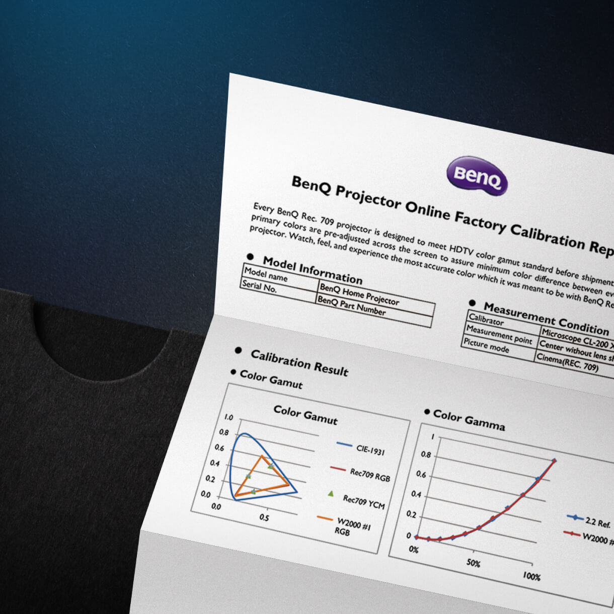 Certificatele individuale de calibrare din fabrică asigură 100% Rec.709 Delta E<3 şi o urmărire totală a griurilor în Delta E<2 cu tabel de culori Rec.709 optimizat pentru culori reale de la Hollywood.