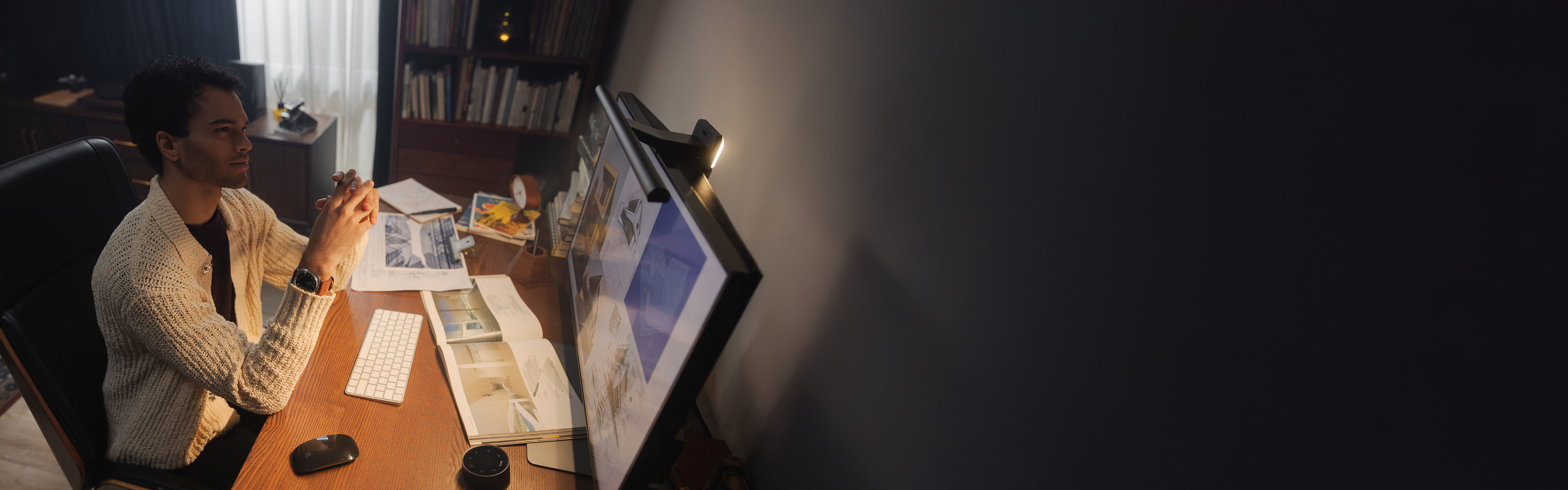 BenQ ScreenBar Halo 2 monitor light bar features a new patented clamp refined to fit ultra-thin and curved monitors securely, protecting screens while maintaining a clean, glare-free workspace.