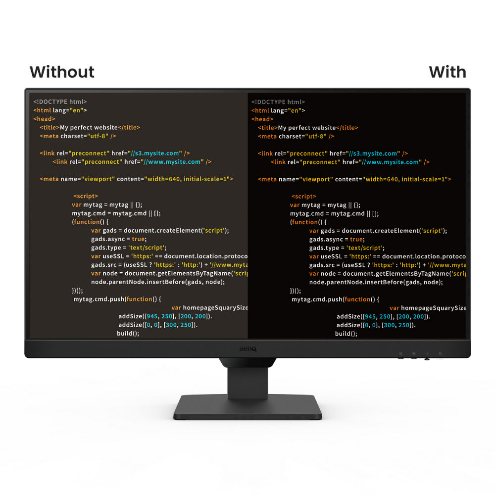 GW2790Q comes with coding mode is designed to make every color stand out for easy readability with optimized contrast and saturation of dark mode