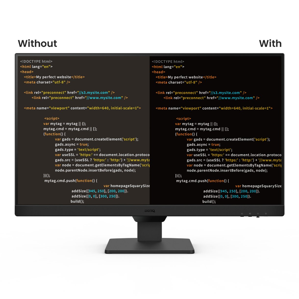 GW2790 comes with coding mode is designed to make every color stand out for easy readability with optimized contrast and saturation of dark mode