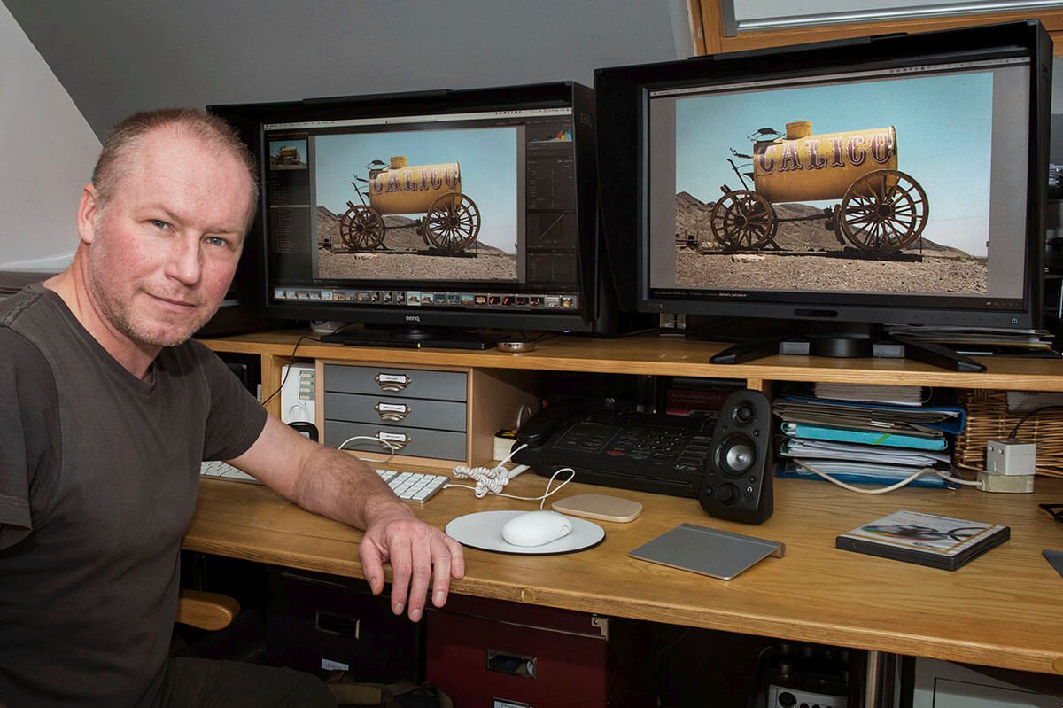Mark Wood sets up dual monitor to process his image editing.