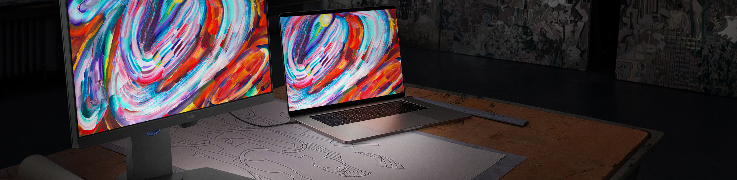 pd2705u's darkroom mode adjusts image brightness and contrast for work in dark environment