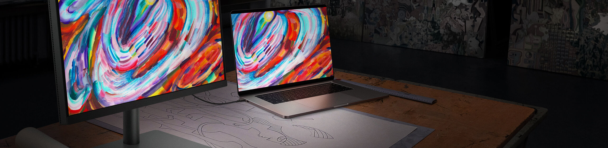 Le mode chambre noire du pd2705u ajuste la luminosité et le contraste de l’image pour le travail dans un environnement sombre.