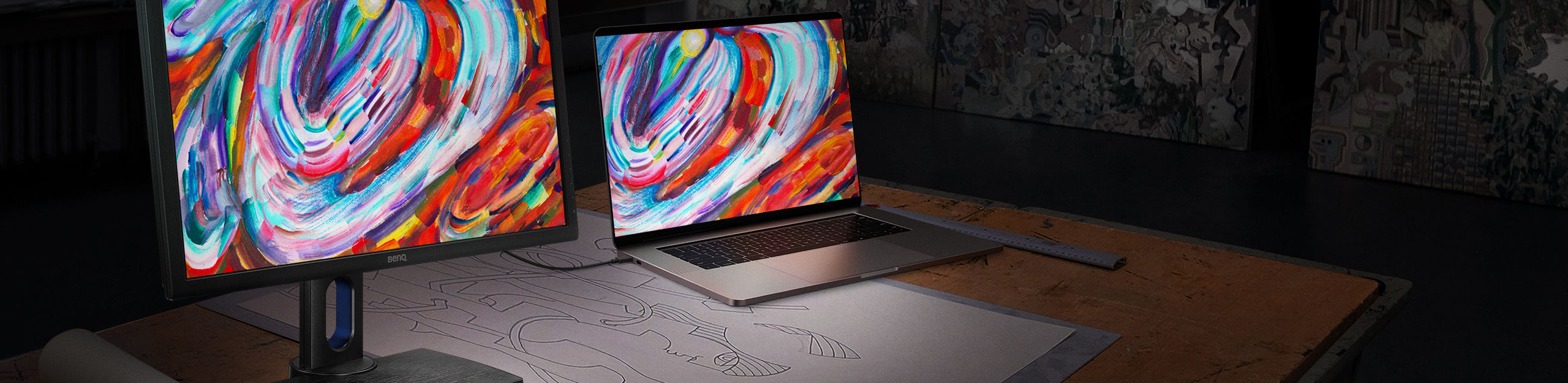 pd3200u's darkroom mode adjusts image brightness and contrast for work in dark environment