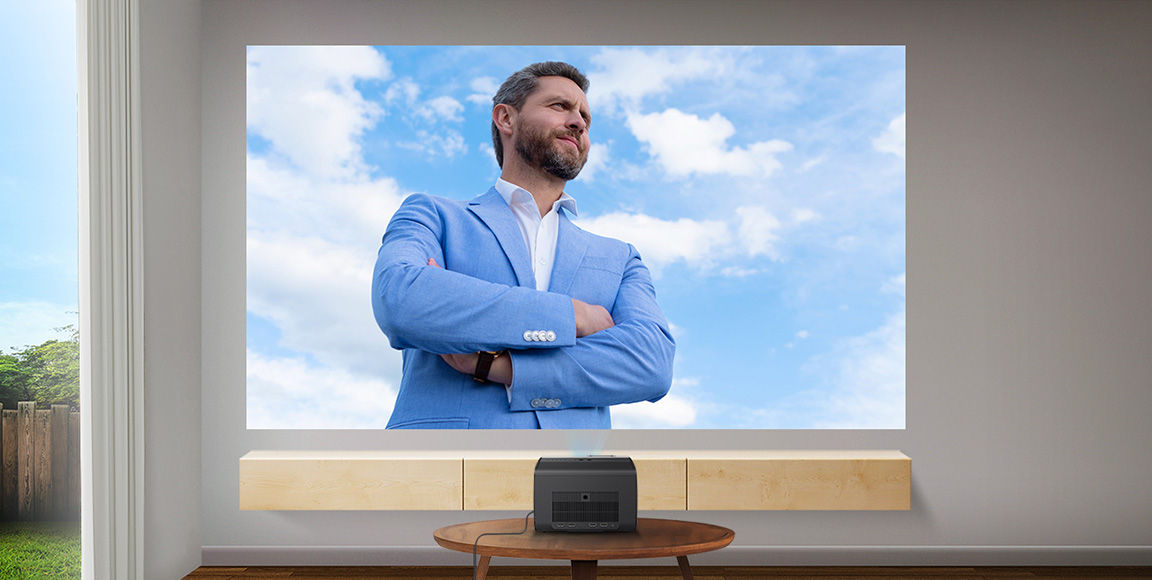 BenQ Auto Cinema Mode showing clear sky details with ambient light adaptation in a bright room