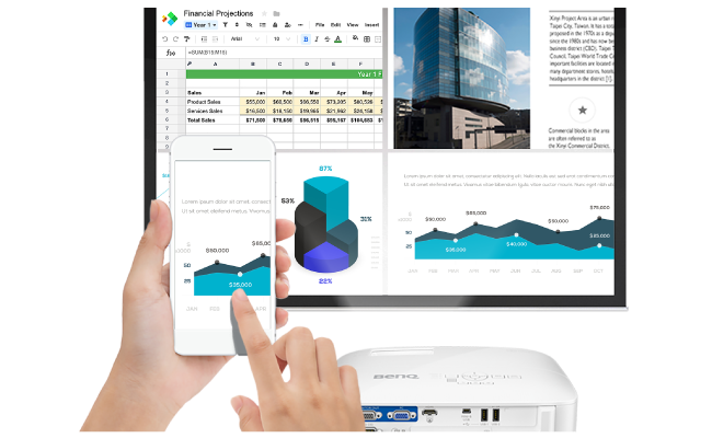BenQ Smart wireless Projectors can screen cast to project and share ideas anytime without drivers or App downloads