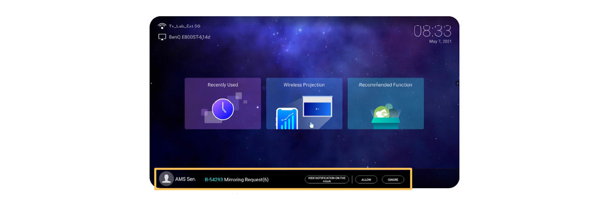 Confirm before mirroring function via BenQ’s Presentation Management Features