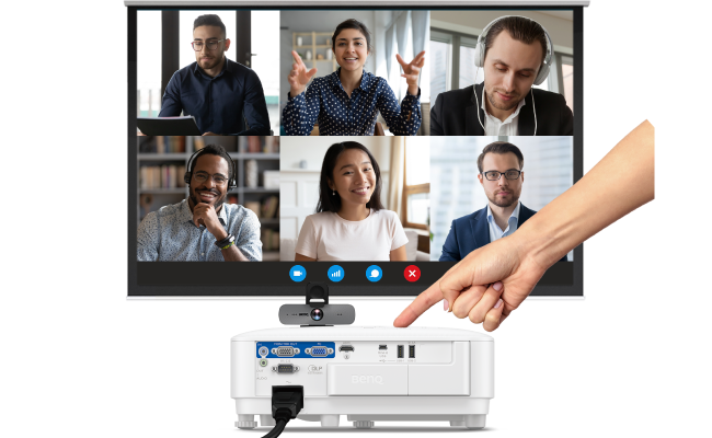 BenQ Smart wireless Projectors can quickly connect to a wireless keyboard-mouse set and webcam to start the video conference