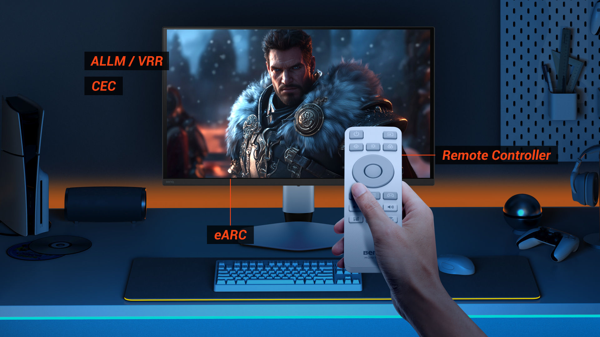 BenQ MOBIUZ monitors are equipped with a remote control, Auto Low Latency Mode, Variable Refresh Rate, Consumer Electronics Control, and Enhanced Audio Return Channel, delivering a console-oriented boost for an enhanced and seamless gaming experience.