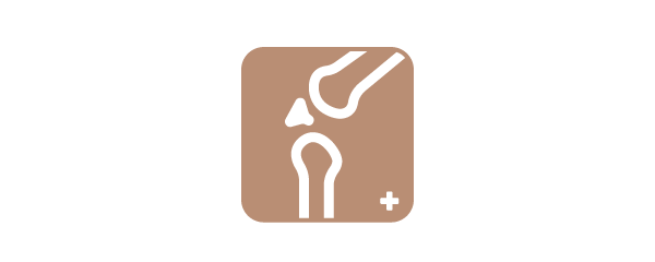 An icon of a human joint and bone on a brown background, illustrating the DICOM Mode on BenQ Boards for medical-grade accuracy in viewing X-rays and grayscale medical images.