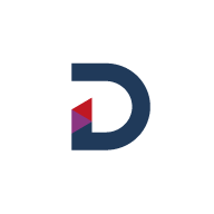 A white icon with a blue and red "D" representing BenQ DMS, an IT-friendly tool for centralized device management of a BenQ digital signage fleet.